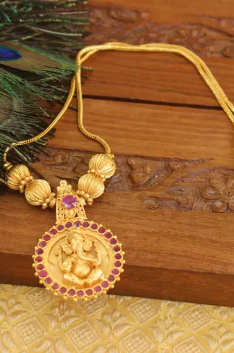 Kerala style gold plated ganesha necklace