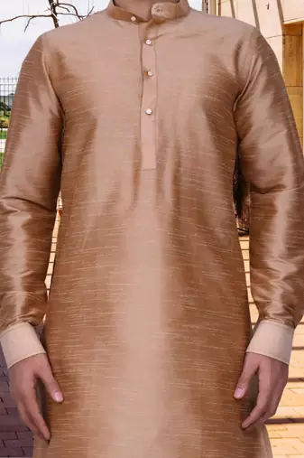 Peach art silk solid kurta dhoti pants for men's indian traditional ethnic wear