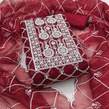 Manvaa women'saroon embroidered organza dressaterial 1