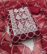 Manvaa women'saroon unstitched embroidered organza dressaterial 