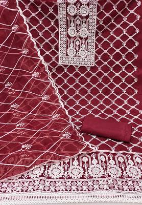 Manvaa women'saroon embroidered organza dressaterial 2