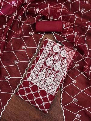 Manvaa women'saroon embroidered organza dressaterial 4