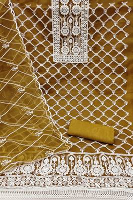 Manvaa women'sustered embroidered organza dressaterial 2