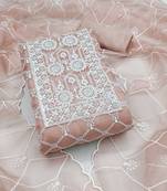 Manvaa women's peach embroidered organza dressaterial