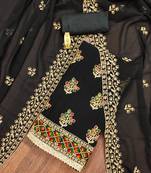 Manvaa women's black unstitched embroidered georgette dressaterial 