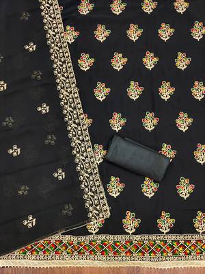 Manvaa women's black unstitched embroidered georgette dressaterial  2