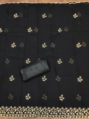 Manvaa women's black unstitched embroidered georgette dressaterial  3