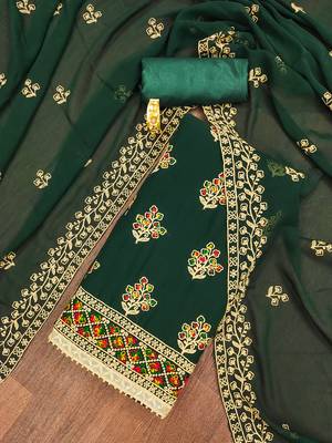 Manvaa women's green embroidered georgette dressaterial 1