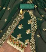 Manvaa women's green embroidered georgette dressaterial
