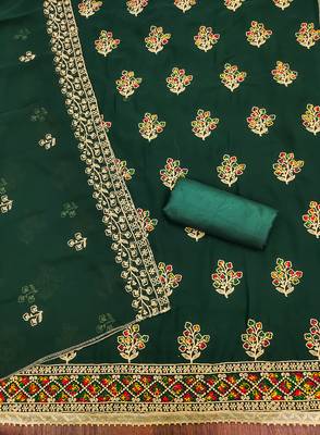 Manvaa women's green embroidered georgette dressaterial 2