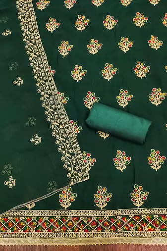 Manvaa women's green embroidered georgette dressaterial