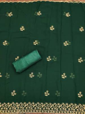 Manvaa women's green embroidered georgette dressaterial 3