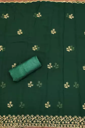 Manvaa women's green embroidered georgette dressaterial