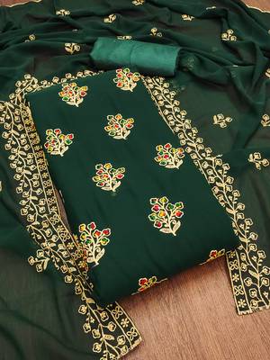 Manvaa women's green embroidered georgette dressaterial 4