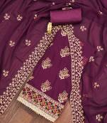 Manvaa women's purple unstitched embroidered georgette dressaterial 