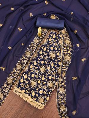 Manvaa women's blue embroidered georgette dressaterial 1