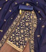 Manvaa women's blue unstitched embroidered georgette dressaterial 