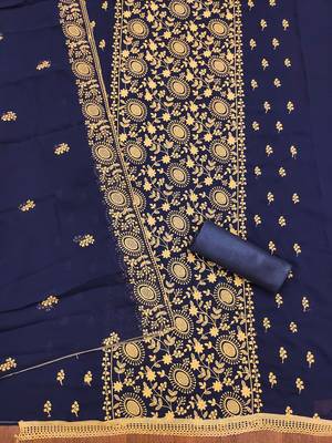 Manvaa women's blue embroidered georgette dressaterial 2