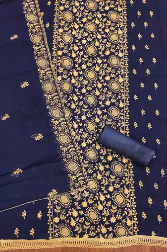 Manvaa women's blue embroidered georgette dressaterial