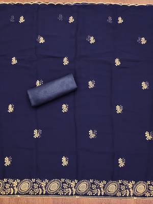 Manvaa women's blue embroidered georgette dressaterial 3