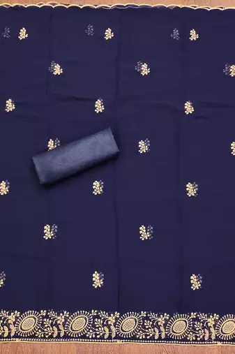 Manvaa women's blue embroidered georgette dressaterial