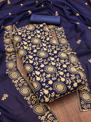 Manvaa women's blue embroidered georgette dressaterial 4