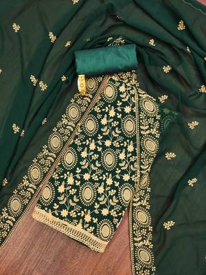 Manvaa women's green embroidered georgette dressaterial 1