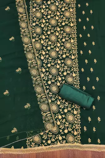 Manvaa women's green embroidered georgette dressaterial