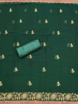 Manvaa women's green embroidered georgette dressaterial 3