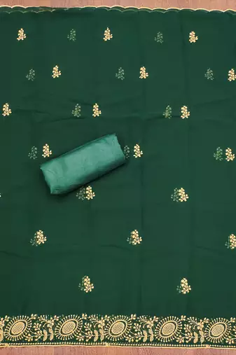 Manvaa women's green embroidered georgette dressaterial