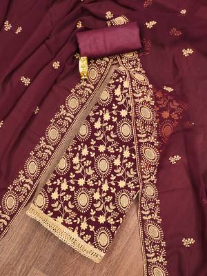Manvaa women'saroon embroidered georgette dressaterial 1