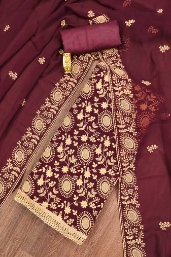 Manvaa women'saroon unstitched embroidered georgette dressaterial 