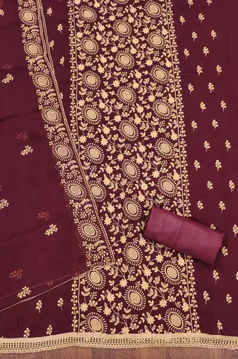 Manvaa women'saroon embroidered georgette dressaterial