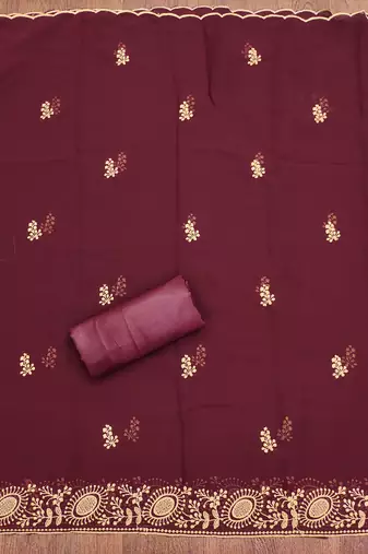 Manvaa women'saroon embroidered georgette dressaterial