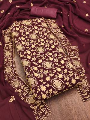 Manvaa women'saroon embroidered georgette dressaterial 4