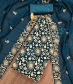 Manvaa women's teal blue unstitched embroidered georgette dressaterial 