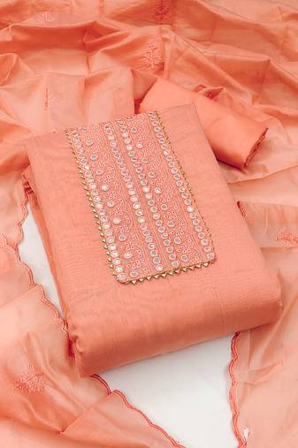 Manvaa women's peach unstitched embroideredodal cotton dressaterial 