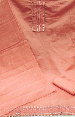 Manvaa women's peach embroideredodal cotton dressaterial 2