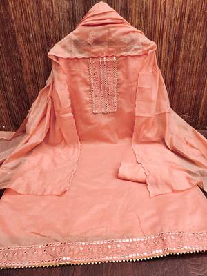 Manvaa women's peach embroideredodal cotton dressaterial 3
