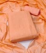 Manvaa women's light peach unstitched sequence chanderi cotton dressaterial 