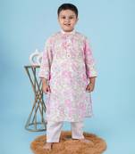 Pink cotton print floral kurta set