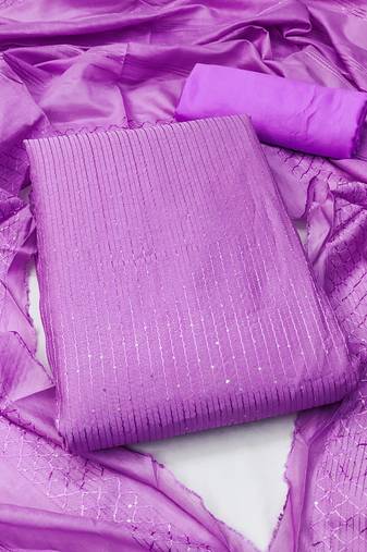 Manvaa women's light purple unstitched chanderi cotton dressaterial 