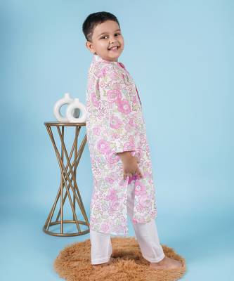 Pink cotton print floral kurta set 2