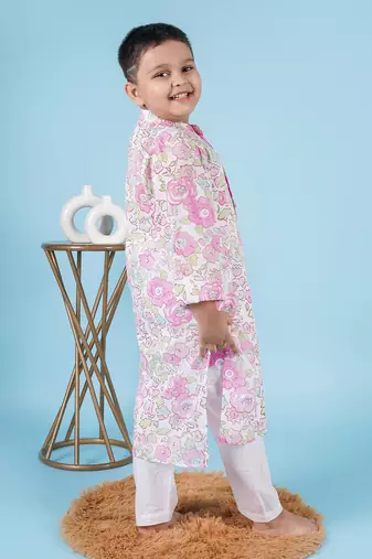 Pink cotton print floral kurta set