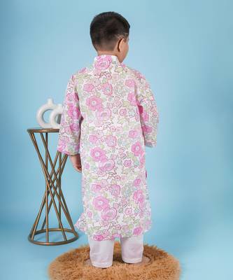 Pink cotton print floral kurta set 3