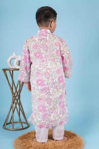 Pink cotton print floral kurta set