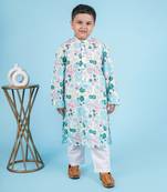 Blue cotton print floral kurta set