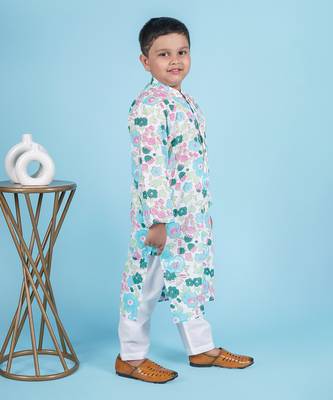 Blue cotton print floral kurta set 2