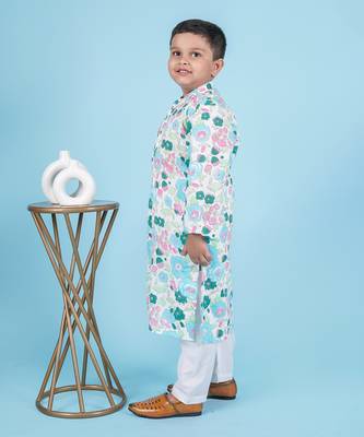 Blue cotton print floral kurta set 3