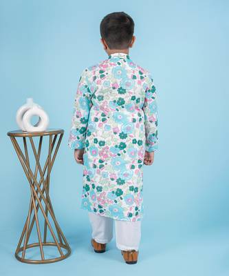 Blue cotton print floral kurta set 4